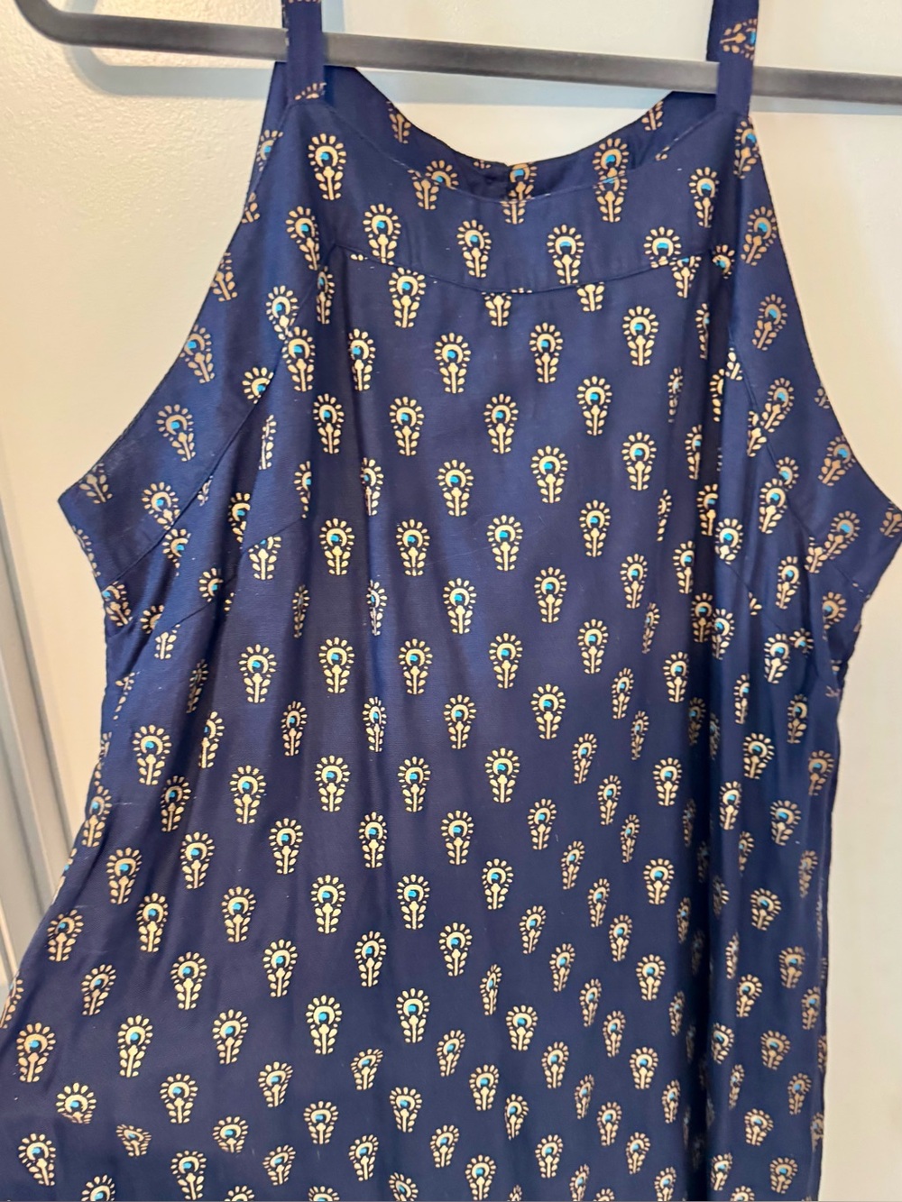 Sleeveless Navy Printed Halter Dress Size L